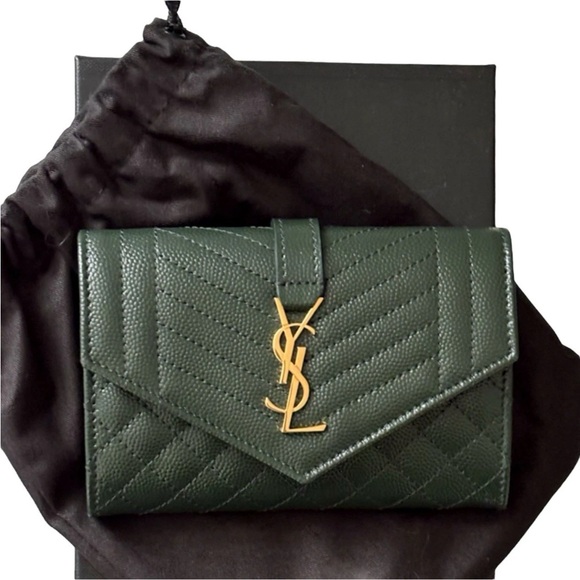 YSL Saint Laurent Grain De Poudre Matelasse Small Monogram Envelope Wallet NEW - Picture 3 of 13